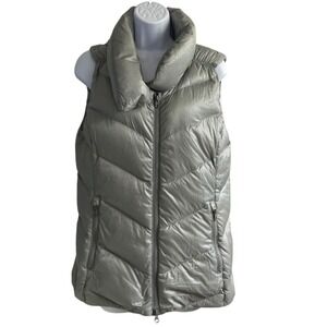 LL Bean Women Gray Down Puffer Vest Quilted Full Zip Mock Neck S Regular